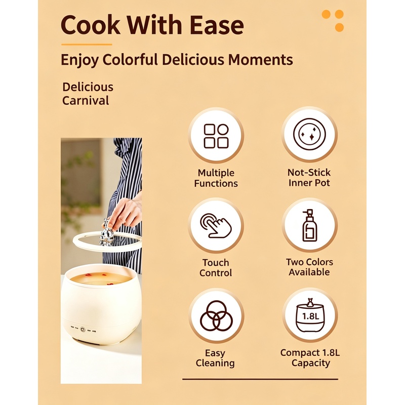 1pc 1.8L Mini Electric Cooker  - Hot Pot Portable Dual ulasan dan harga